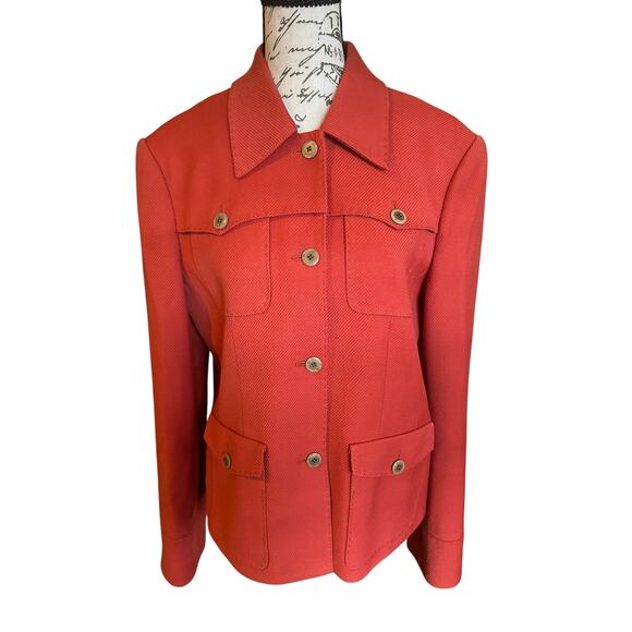 Adrienne Vittadini Jackets & Blazers - VTG Adrienne Vittadini Red Orange Wool 90s Blazer QuietLuxury Heritage Preppy